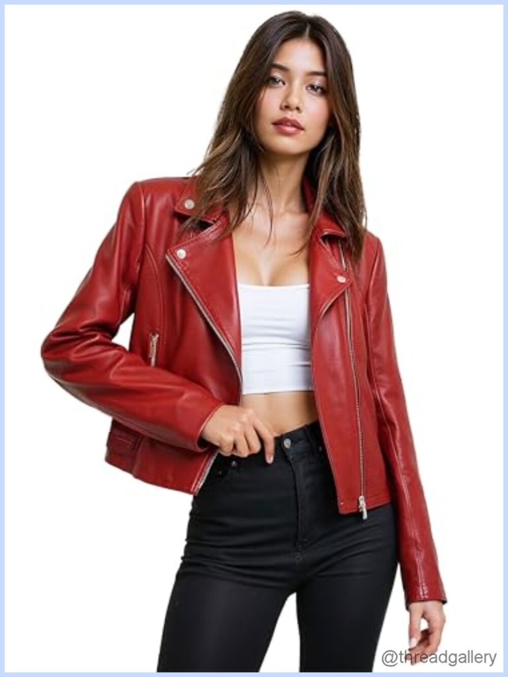 Women's Faux Leather Moto Biker Jacket Zip-Up